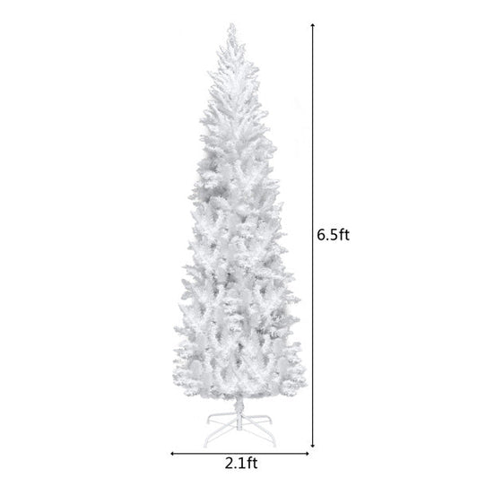 HKM-063315 6.5ft White Christmas Tree with 250 Warm Lights, 719 Branches, Easy Assembly, PVC Material