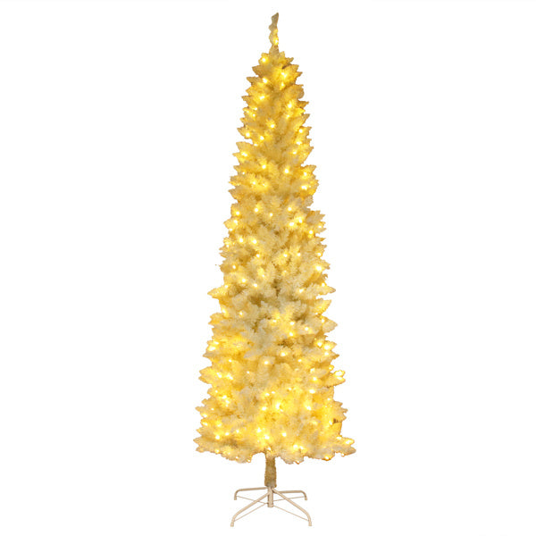 HKM-063315 6.5ft White Christmas Tree with 250 Warm Lights, 719 Branches, Easy Assembly, PVC Material