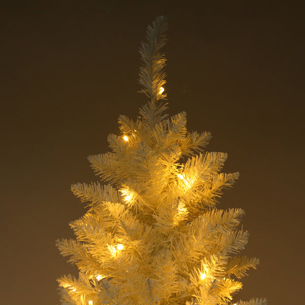 HKM-063315 6.5ft White Christmas Tree with 250 Warm Lights, 719 Branches, Easy Assembly, PVC Material