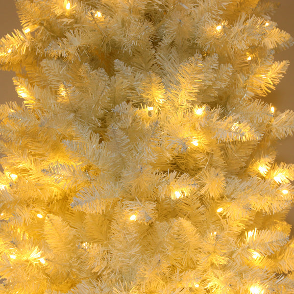HKM-063315 6.5ft White Christmas Tree with 250 Warm Lights, 719 Branches, Easy Assembly, PVC Material