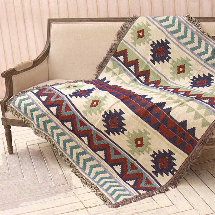 HKM-063507 Anti-Slip Geometric Cotton Sofa Towel for Modern Interiors