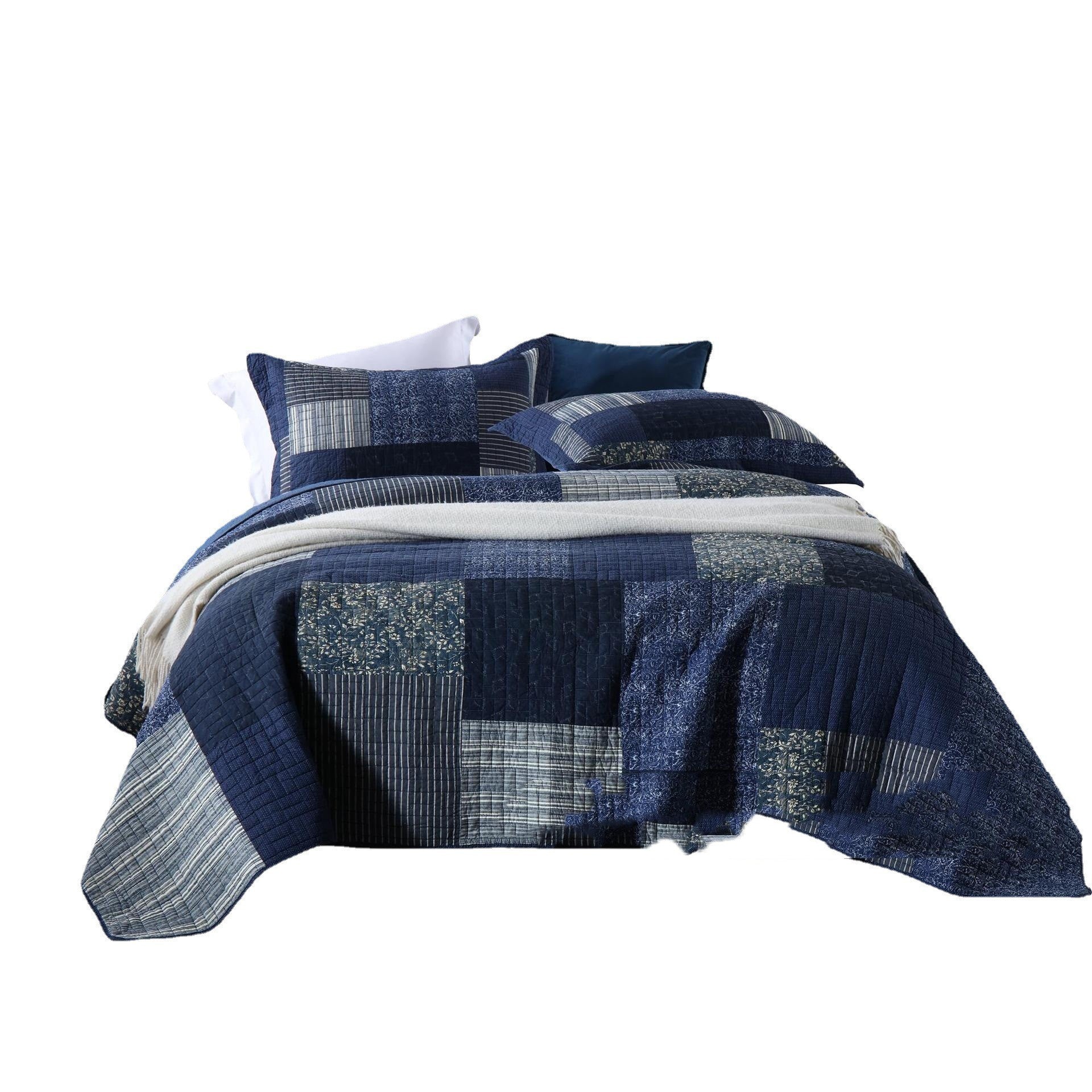 HKM-063507 Pure Cotton Plant and Flower Pattern Summer Duvet Set - 3-Piece Bedding Ensemble 230x250cm/250x270cm