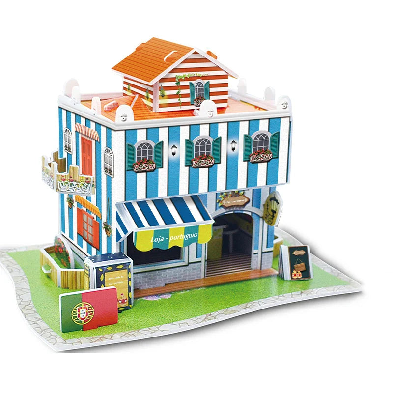 HKM-063763 3D Paper Model Puzzle of Holland Villa - Dutch House DIY Educational Game for Kids Ages 2-6