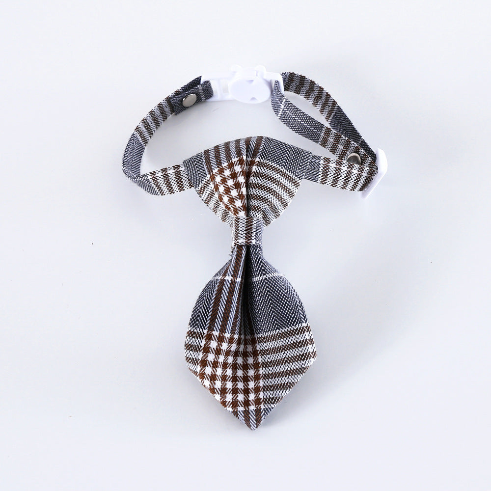HKM-063891 Pet British Style Plaid Bow Tie And Tie Adjustable Collar Accessories