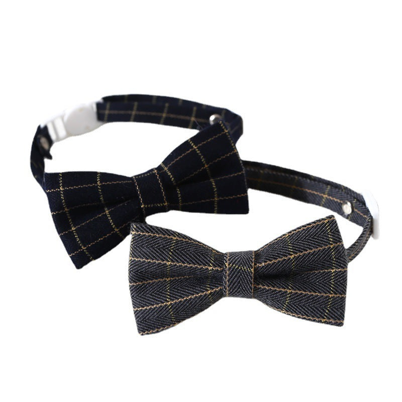 HKM-063891 Pet British Style Plaid Bow Tie And Tie Adjustable Collar Accessories