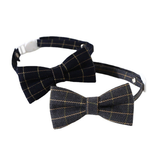 HKM-063891 Pet British Style Plaid Bow Tie And Tie Adjustable Collar Accessories