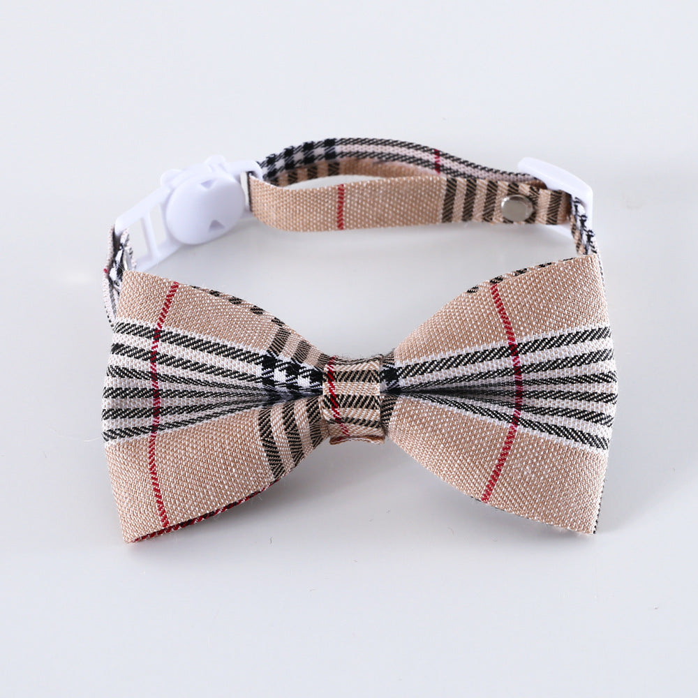 HKM-063891 Pet British Style Plaid Bow Tie And Tie Adjustable Collar Accessories