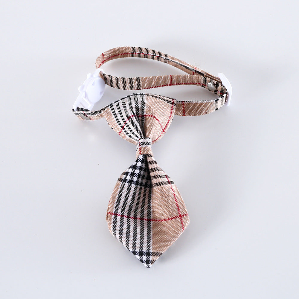 HKM-063891 Pet British Style Plaid Bow Tie And Tie Adjustable Collar Accessories
