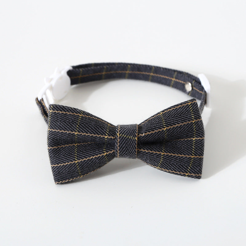 HKM-063891 Pet British Style Plaid Bow Tie And Tie Adjustable Collar Accessories