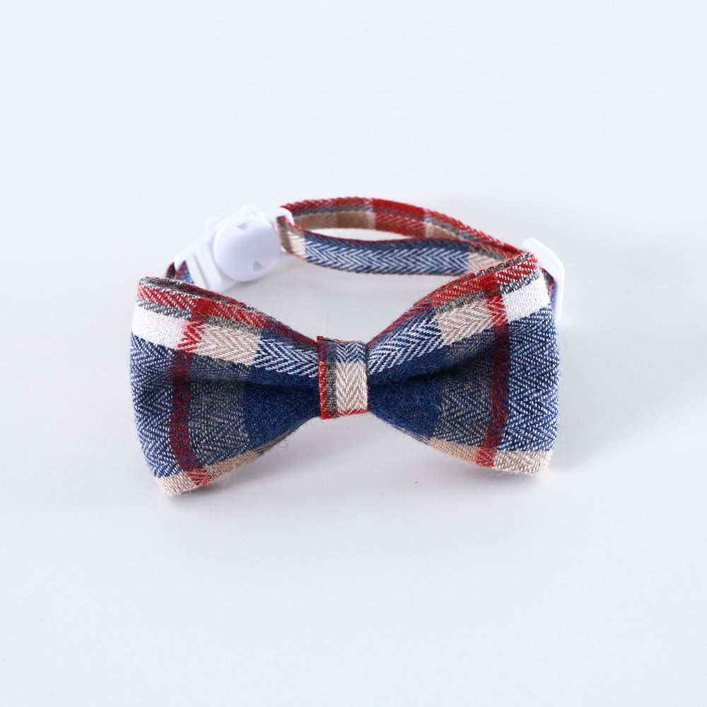 HKM-063891 Pet British Style Plaid Bow Tie And Tie Adjustable Collar Accessories