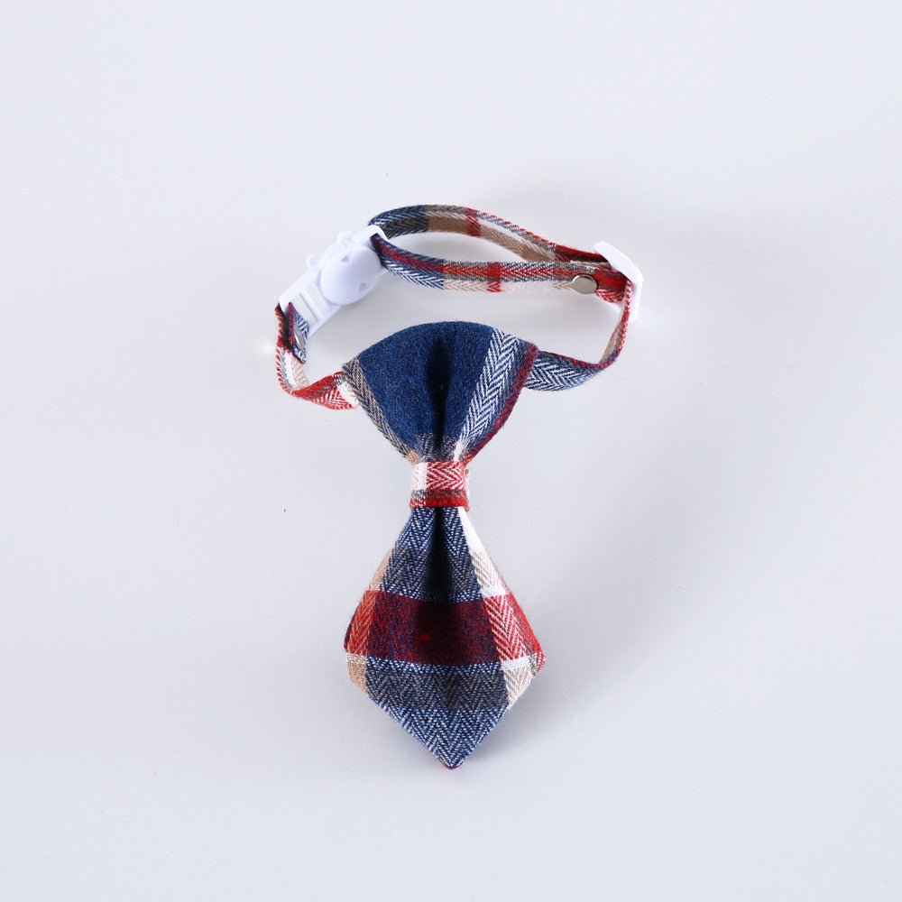 HKM-063891 Pet British Style Plaid Bow Tie And Tie Adjustable Collar Accessories