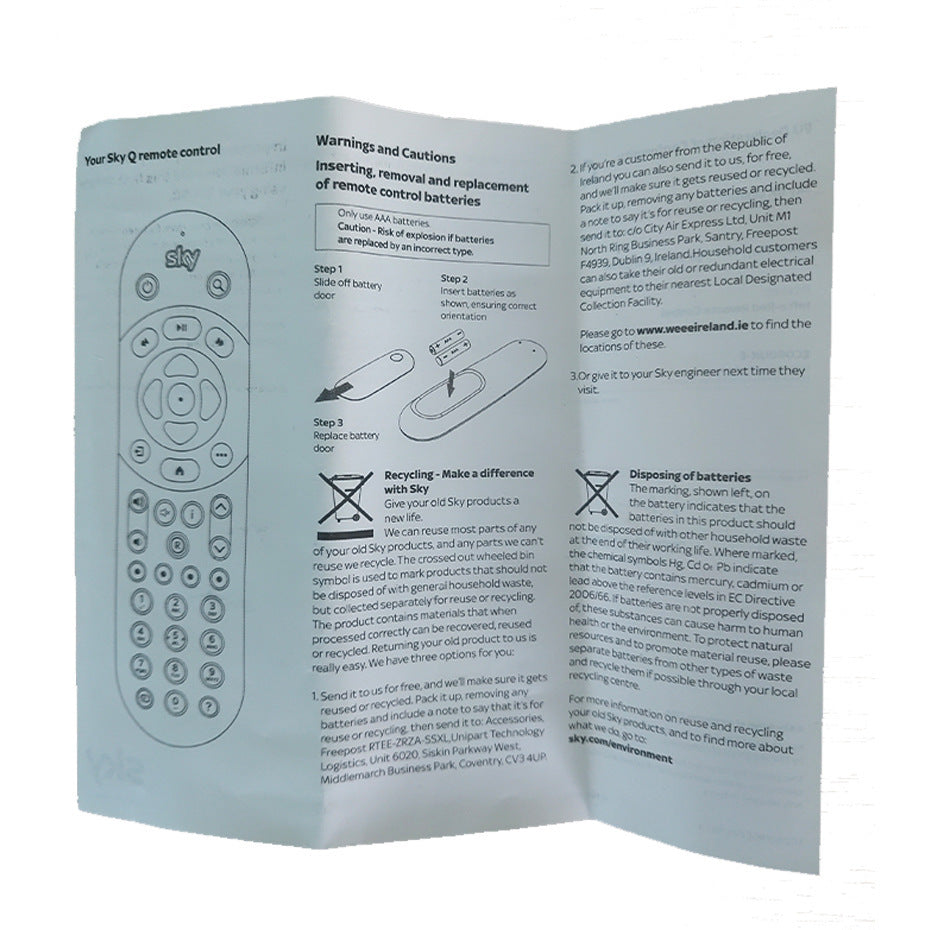 KTX-063891 Universal Remote Controller for Sky Q TV Box - Compatible with Most TVs, User-Friendly Design