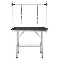HKM-064339 Large Adjustable Dog Grooming Table with Armrests and Grid Tray, Portable Heavy Duty Stainless Steel Design