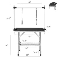 HKM-064339 Large Adjustable Dog Grooming Table with Armrests and Grid Tray, Portable Heavy Duty Stainless Steel Design