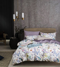 HKM-064339 Satin Long-Staple Cotton Four-Piece Quilt Cover Set with Floral Patterns in Yellow