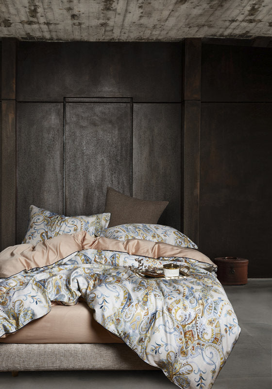 HKM-064339 Satin Long-Staple Cotton Four-Piece Quilt Cover Set with Floral Patterns in Yellow