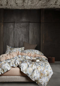 HKM-064339 Satin Long-Staple Cotton Four-Piece Quilt Cover Set with Floral Patterns in Yellow