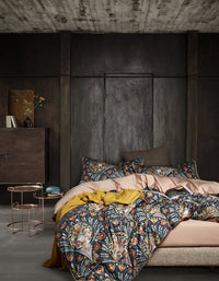 HKM-064339 Satin Long-Staple Cotton Four-Piece Quilt Cover Set with Floral Patterns in Yellow