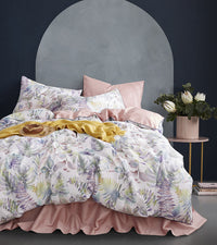HKM-064339 Satin Long-Staple Cotton Four-Piece Quilt Cover Set with Floral Patterns in Yellow