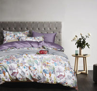 HKM-064339 Satin Long-Staple Cotton Four-Piece Quilt Cover Set with Floral Patterns in Yellow