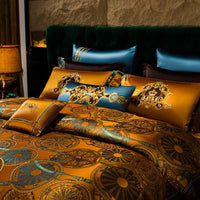 HKM-064659 Luxury Plaid Embroidery Four-Piece Bedset in Skin-Friendly Long-Staple Cotton