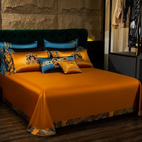 HKM-064659 Luxury Plaid Embroidery Four-Piece Bedset in Skin-Friendly Long-Staple Cotton