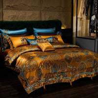 HKM-064659 Luxury Plaid Embroidery Four-Piece Bedset in Skin-Friendly Long-Staple Cotton