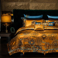 HKM-064659 Luxury Plaid Embroidery Four-Piece Bedset in Skin-Friendly Long-Staple Cotton