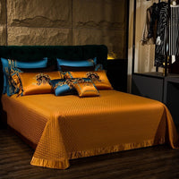 HKM-064659 Luxury Plaid Embroidery Four-Piece Bedset in Skin-Friendly Long-Staple Cotton