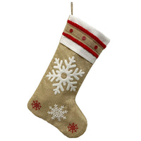 HKM-064787 Vintage Linen Christmas Stockings with Snowman, Deer, and Snowflake Designs