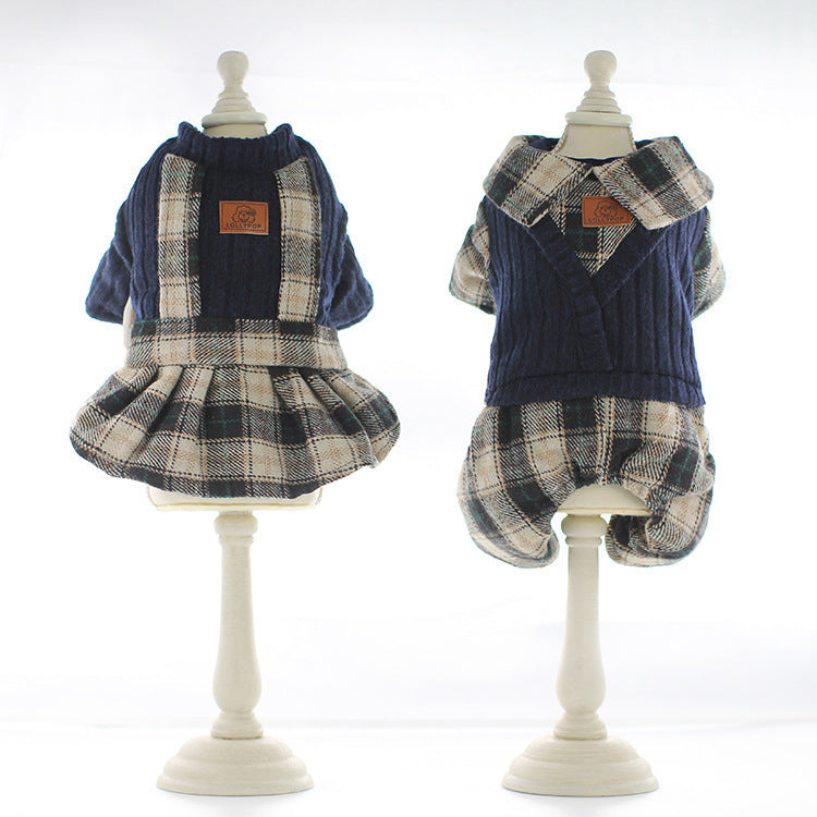 HKM-064915 Couple's Deep Plaid Sweater for Pets - Soft Cotton Blend with Versatile Sizing