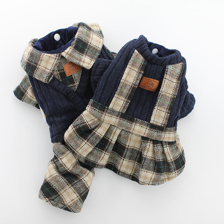 HKM-064915 Couple's Deep Plaid Sweater for Pets - Soft Cotton Blend with Versatile Sizing