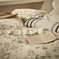 HKM-065171 Floral Cotton and Linen Yarn-Dyed Bedding Set - Quilt Cover, Bed Sheet, Pillowcases