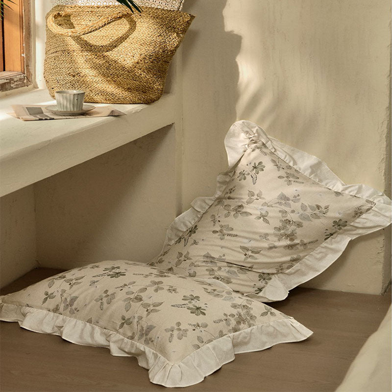 HKM-065171 Floral Cotton and Linen Yarn-Dyed Bedding Set - Quilt Cover, Bed Sheet, Pillowcases