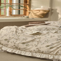HKM-065171 Floral Cotton and Linen Yarn-Dyed Bedding Set - Quilt Cover, Bed Sheet, Pillowcases