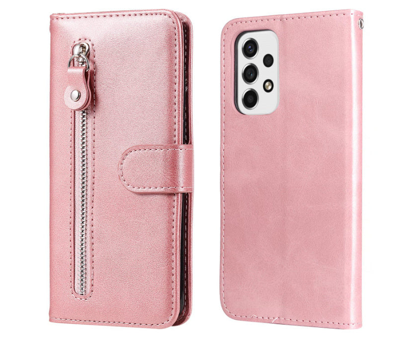 HKM-065427 Leather Zipper Wallet Case for Samsung Phones - Shockproof, Anti-Fall, and Heat Dissipation Features