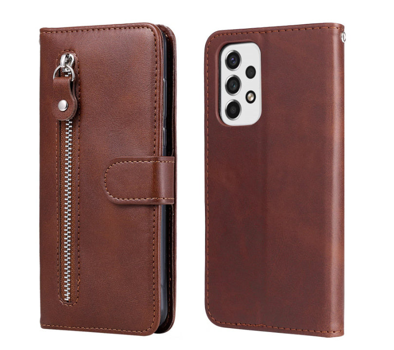 HKM-065427 Leather Zipper Wallet Case for Samsung Phones - Shockproof, Anti-Fall, and Heat Dissipation Features