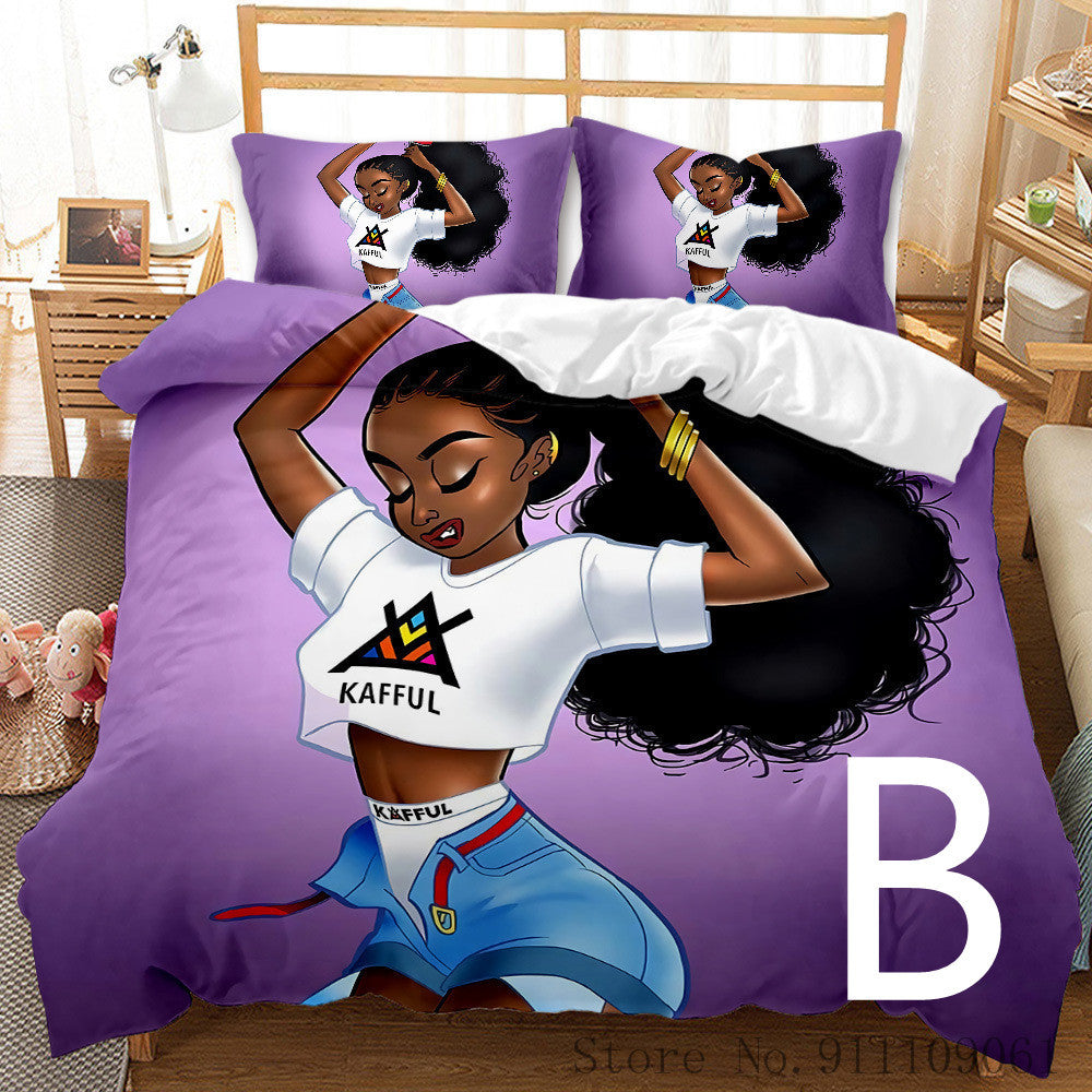 HKM-065811 African Girl Inspired Bedding Set for Kids - Duvet Cover and Pillowcase Options Available in Various Sizes
