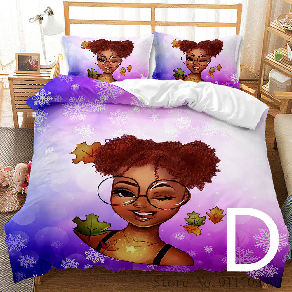 HKM-065811 African Girl Inspired Bedding Set for Kids - Duvet Cover and Pillowcase Options Available in Various Sizes