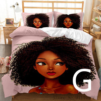 HKM-065811 African Girl Inspired Bedding Set for Kids - Duvet Cover and Pillowcase Options Available in Various Sizes