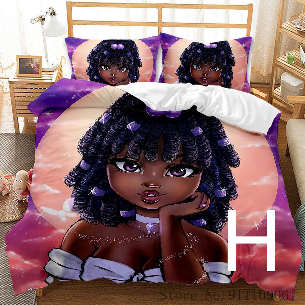 HKM-065811 African Girl Inspired Bedding Set for Kids - Duvet Cover and Pillowcase Options Available in Various Sizes