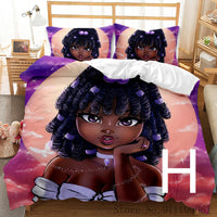 HKM-065811 African Girl Inspired Bedding Set for Kids - Duvet Cover and Pillowcase Options Available in Various Sizes