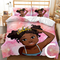 HKM-065811 African Girl Inspired Bedding Set for Kids - Duvet Cover and Pillowcase Options Available in Various Sizes