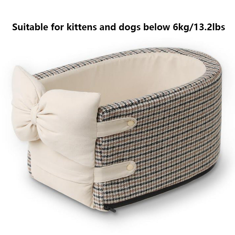 HKM-066131 Car Central Control Front Seat Pet Bed in Caramel Mocha, Milkshake Rice, Bordeaux Red, Classic Black - Soft Cloth Design