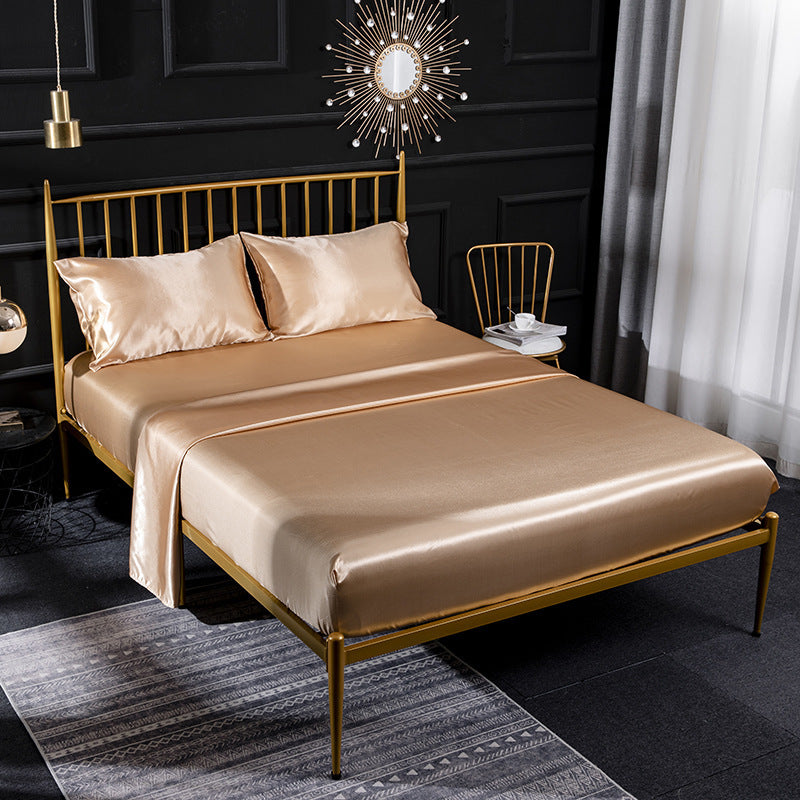 HKM-066259 Silk Satin Bed Sheet Set with Pillowcases - 4 Piece Bedding Collection in Multiple Sizes