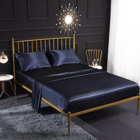 HKM-066259 Silk Satin Bed Sheet Set with Pillowcases - 4 Piece Bedding Collection in Multiple Sizes