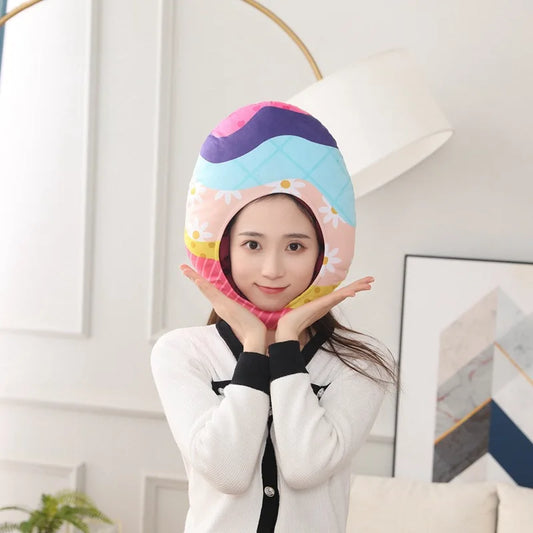 KTX-066323 Easter Egg Head Hat for Kids and Adults, Cute Cartoon Plush Toy Winter Accessory