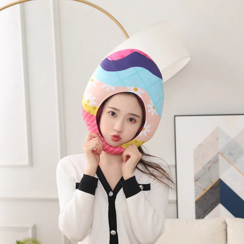 KTX-066323 Easter Egg Head Hat for Kids and Adults, Cute Cartoon Plush Toy Winter Accessory