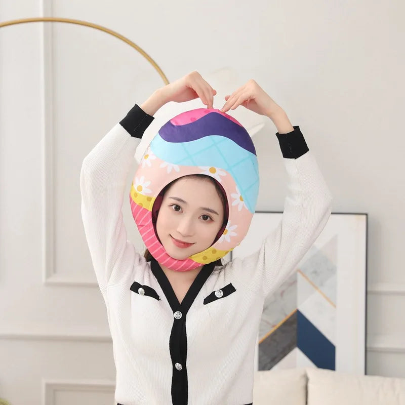KTX-066323 Easter Egg Head Hat for Kids and Adults, Cute Cartoon Plush Toy Winter Accessory