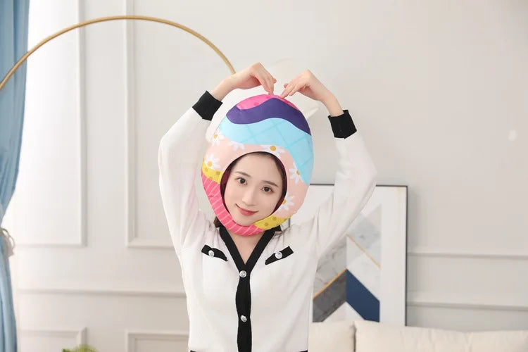 KTX-066323 Easter Egg Head Hat for Kids and Adults, Cute Cartoon Plush Toy Winter Accessory